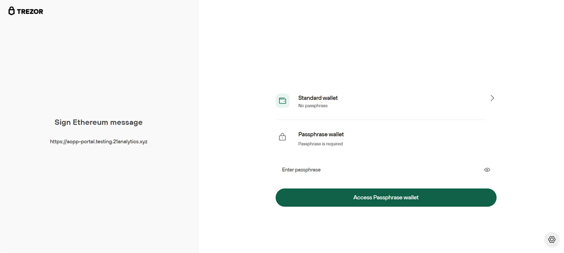 Trezor device select wallet screen.