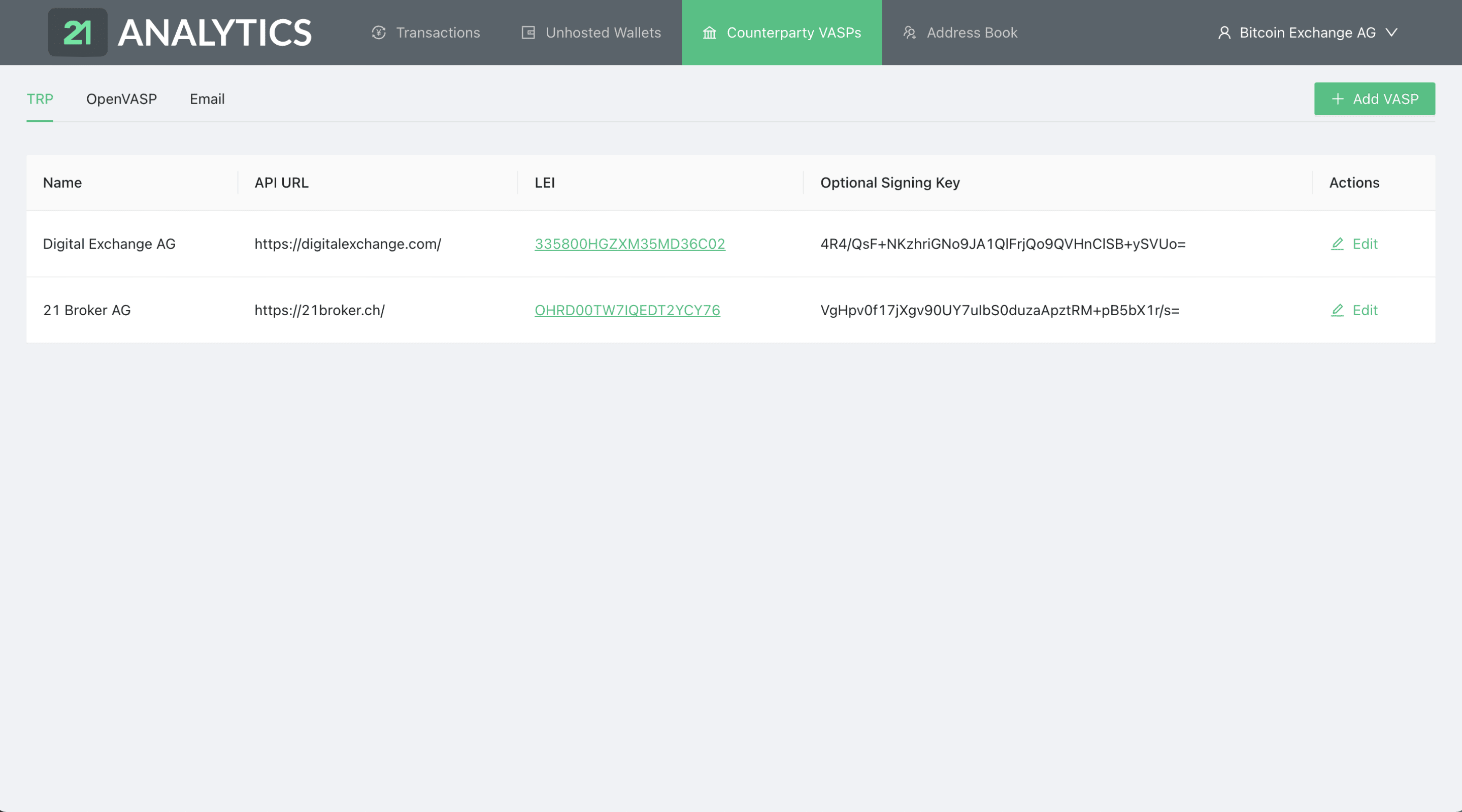 Counterparty List GUI Counterparty List User Interface