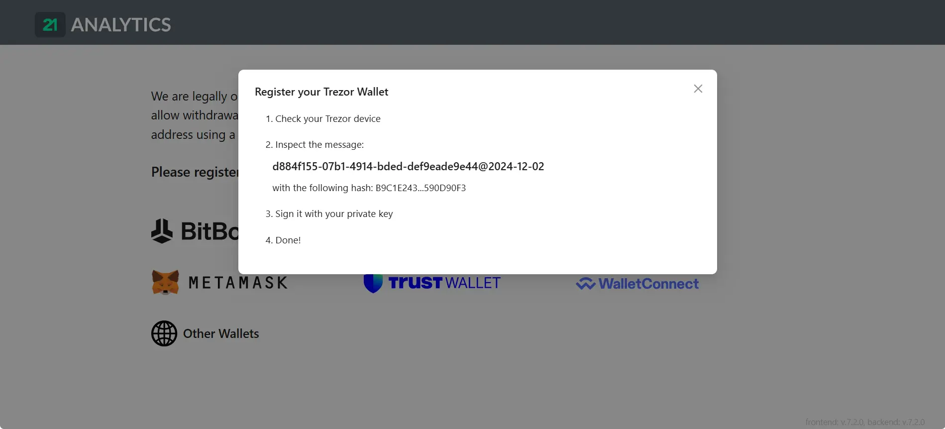 Trezor AOPP Portal instructions.