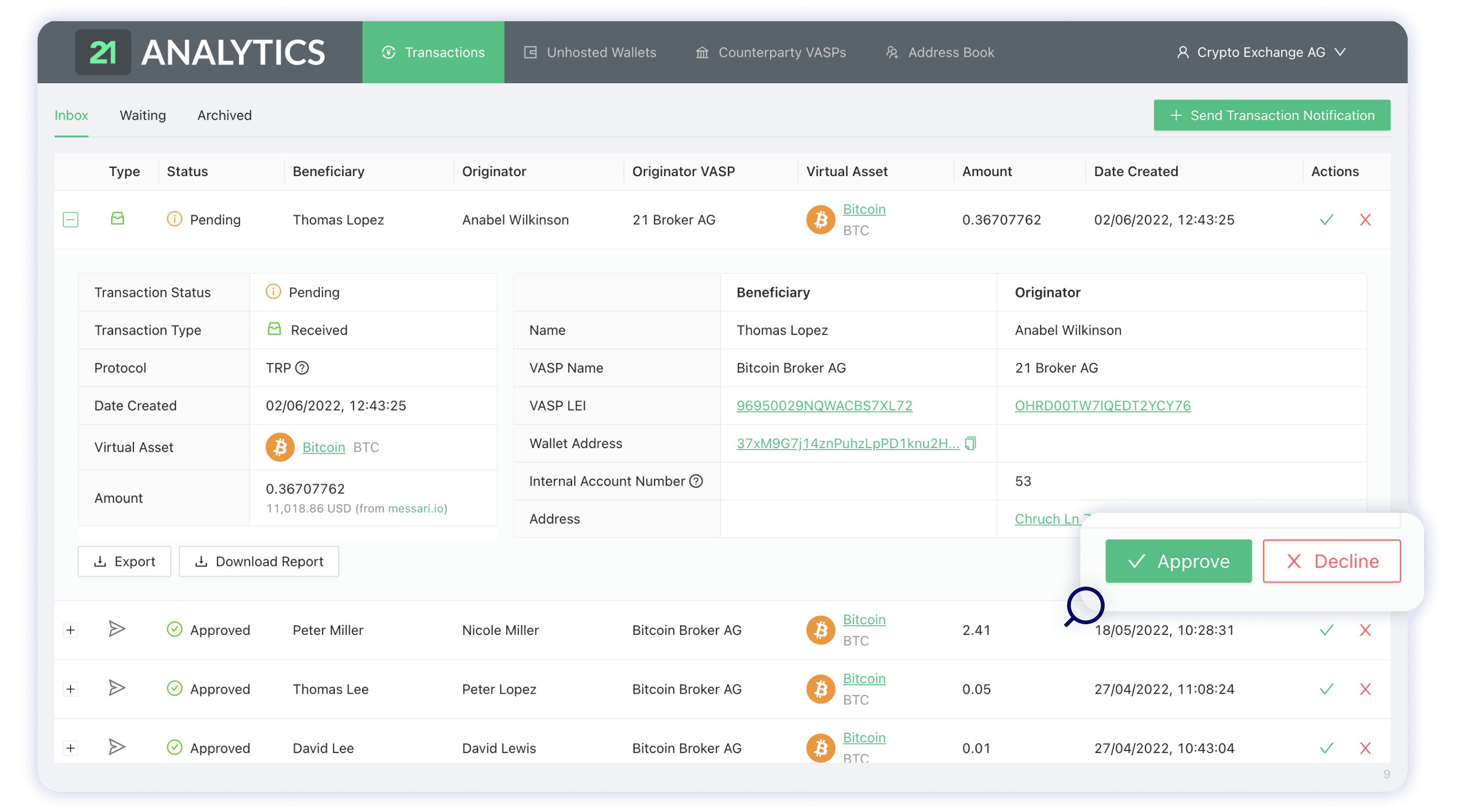 Manage Counterparty VASPs User Interface