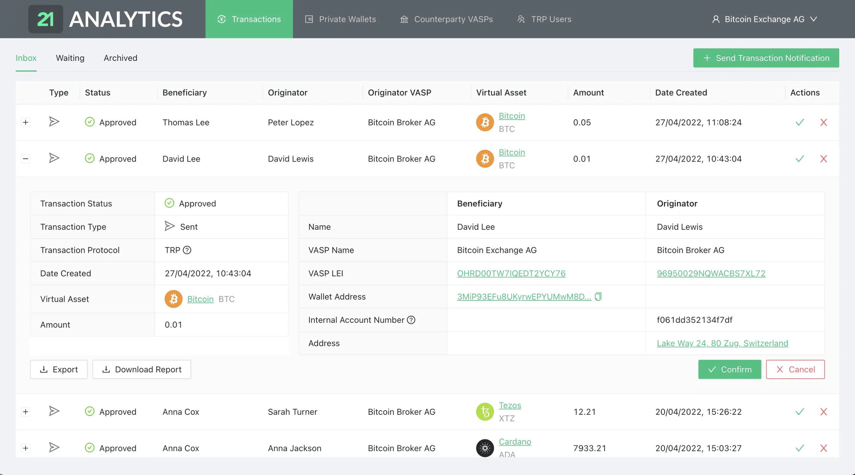 Transactions GUI Transactions User Interface